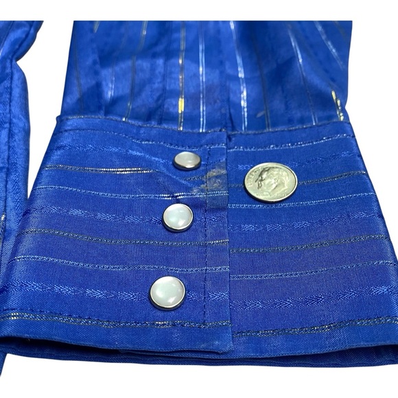 Ely Cattleman Blue and Silver Striped Men's Blue Shirt, L - Picture 9 of 12